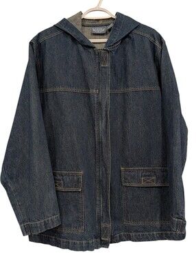 Blassport Vintage Hooded Denim Jacket Plus Size 1X Blue Cotton Coat
